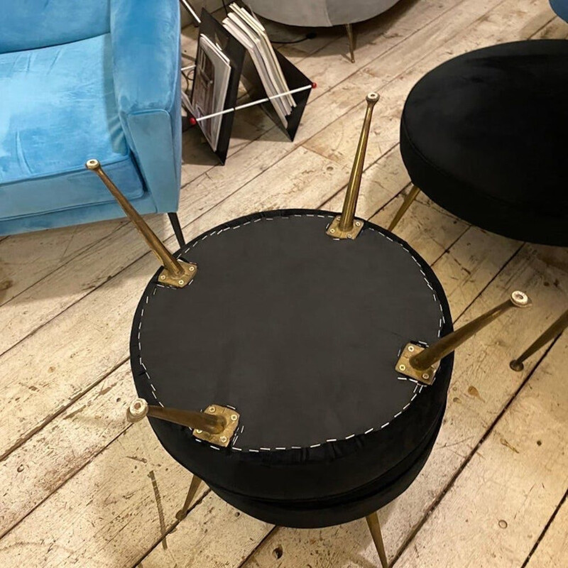 Pair of mid-century brass and black velvet Italian footrests, 1950s