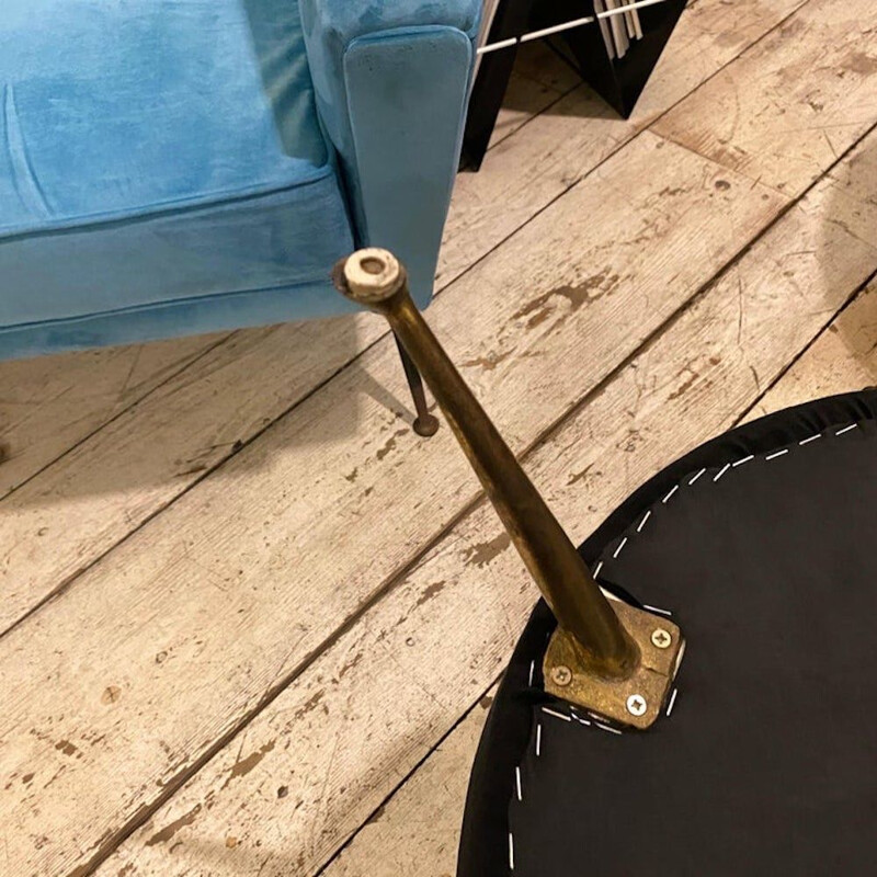 Pair of mid-century brass and black velvet Italian footrests, 1950s