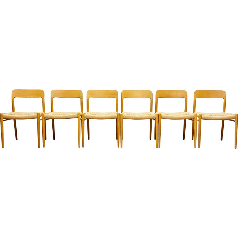 Set of 6 mid century oakwood dining chairs by Niels O. Møller for J.L. Moller, Denmark 1950s