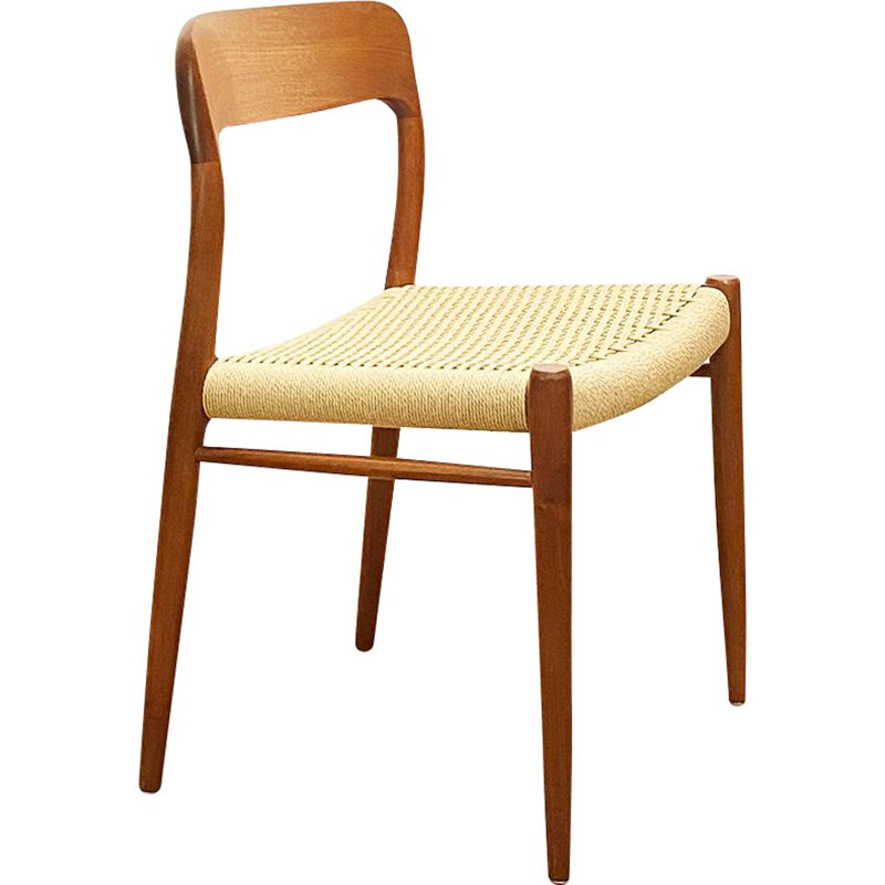 Mid century teak chair with papercord seat by Niels O. Møller for J.L. Moller, Denmark 1950s