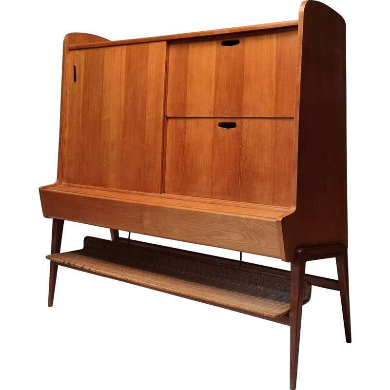 Vintage ashwood & mahogany highboard by Louis Paolozzi for René Godfrid, 1950