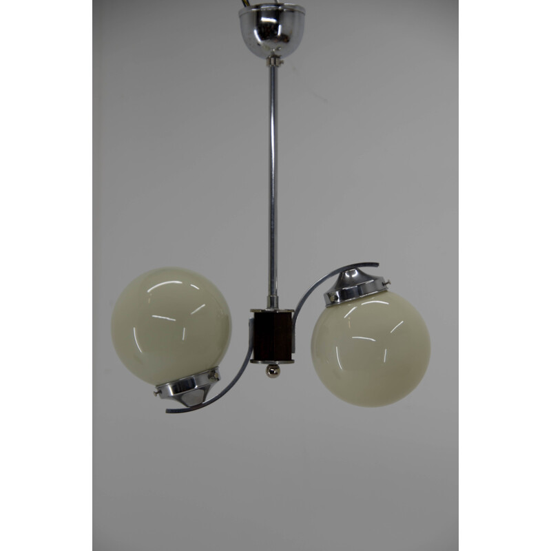 Art Deco vintage chrome-plated chandelier by Jindrich Halabala, 1930s