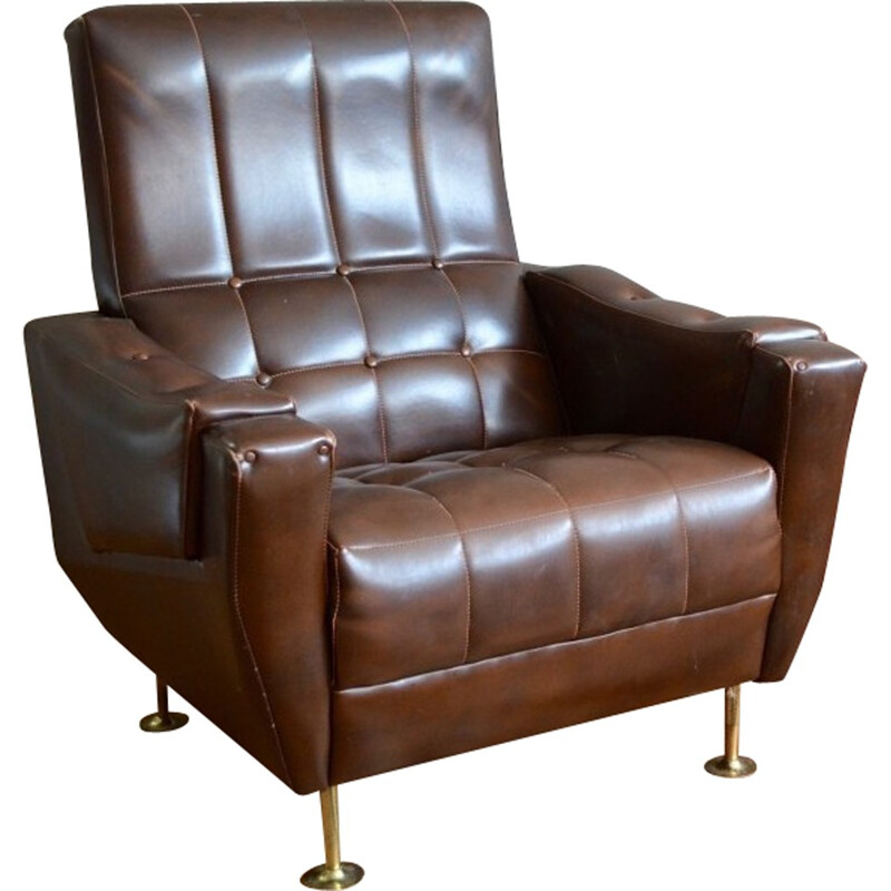Vintage "Club" armchair in faux leather - 1960 