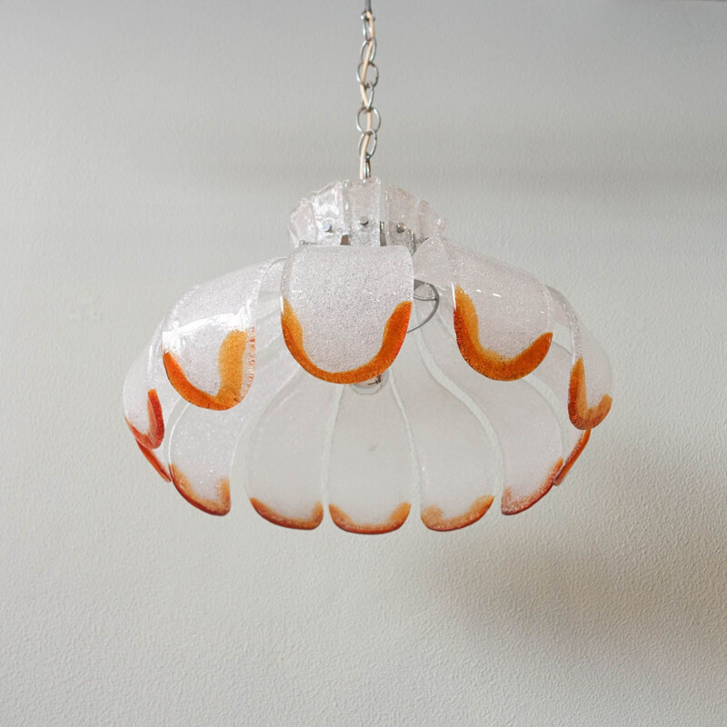 Vintage Murano glass flower petal pendant lamp by Carlo Nason for Mazzega, 1970s