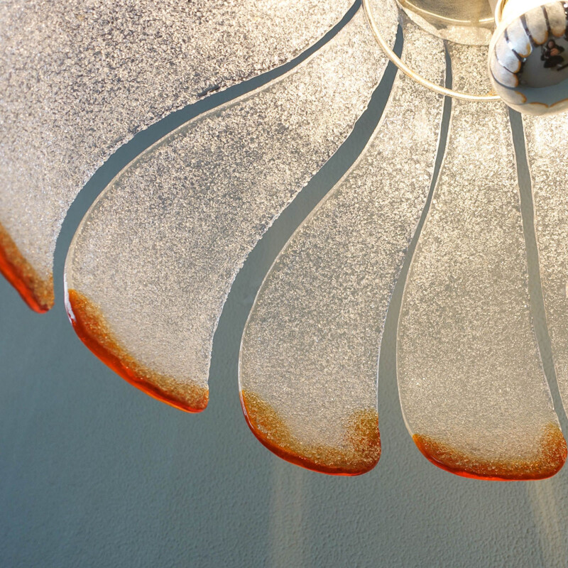 Vintage Murano glass flower petal pendant lamp by Carlo Nason for Mazzega, 1970s