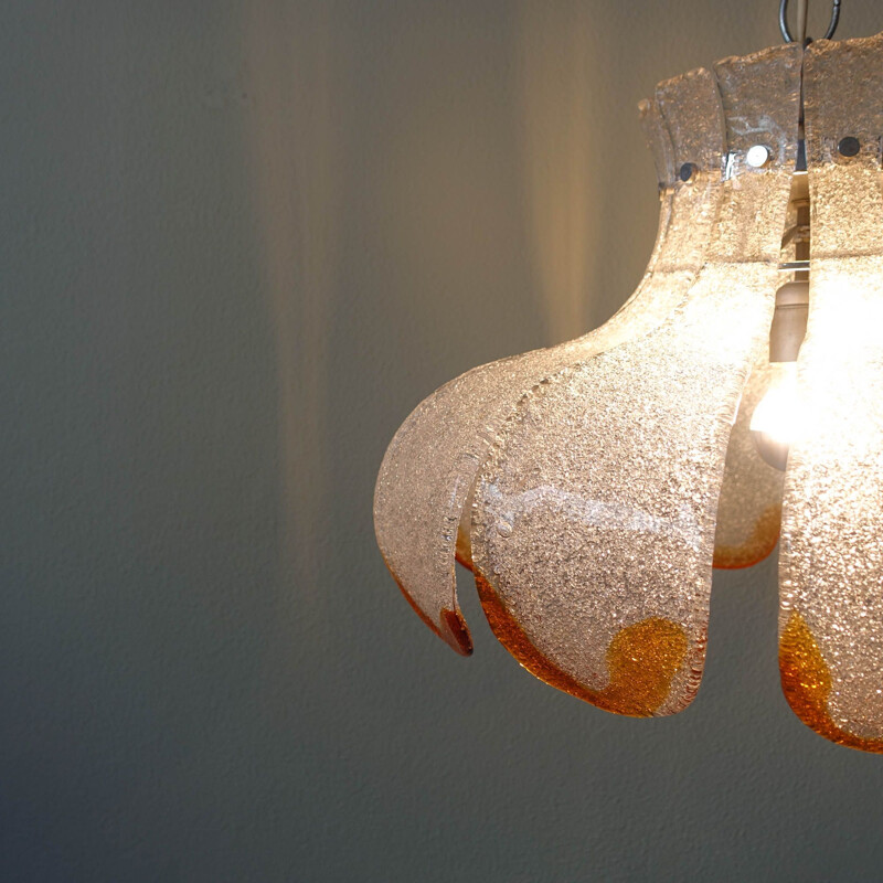 Vintage Murano glass flower petal pendant lamp by Carlo Nason for Mazzega, 1970s