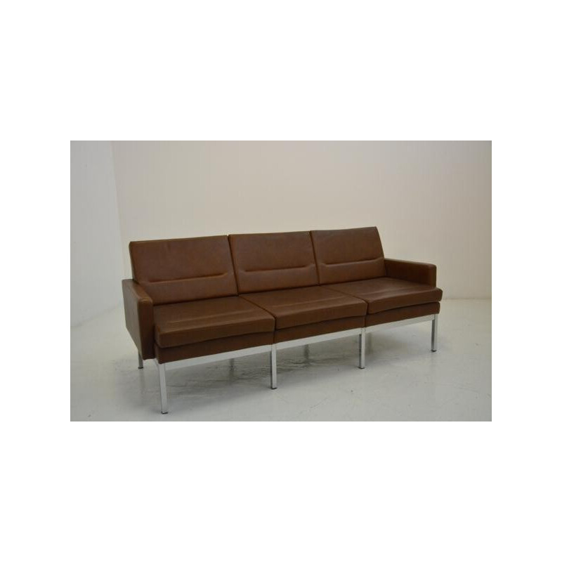 3-seater sofa in dark brown leatherette - 1960s