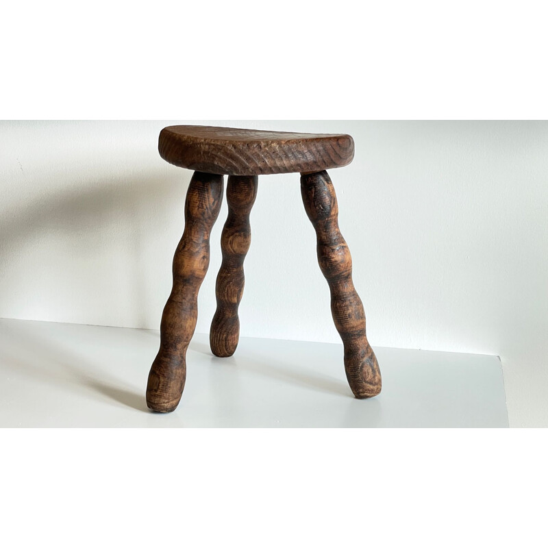 Tabouret vintage en bois tripode