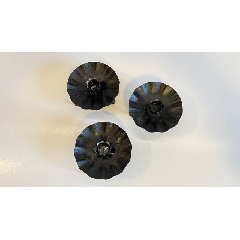Set van 3 vintage zwarte metalen kandelaars