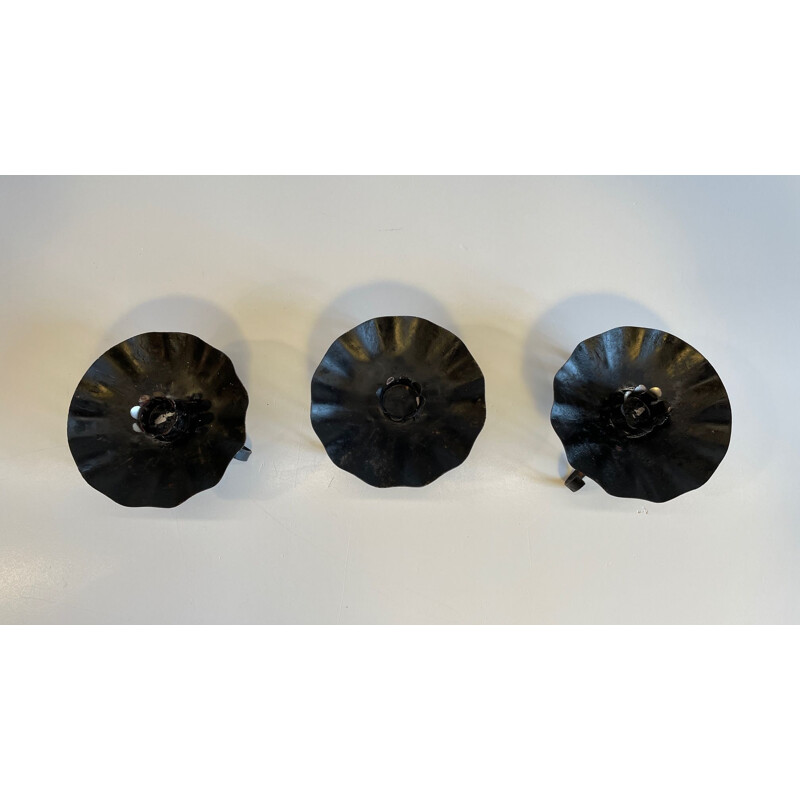 Set van 3 vintage zwarte metalen kandelaars