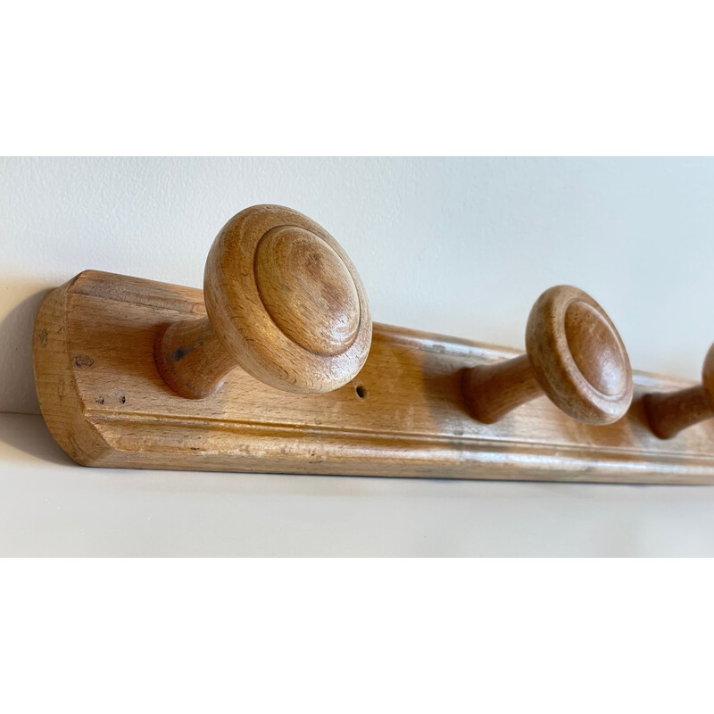 Vintage coat rack with 4 pegs in solid wood, 1930