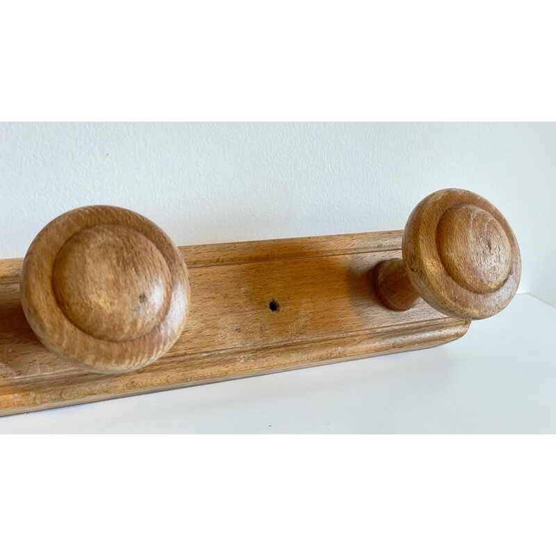 Vintage coat rack with 4 pegs in solid wood, 1930