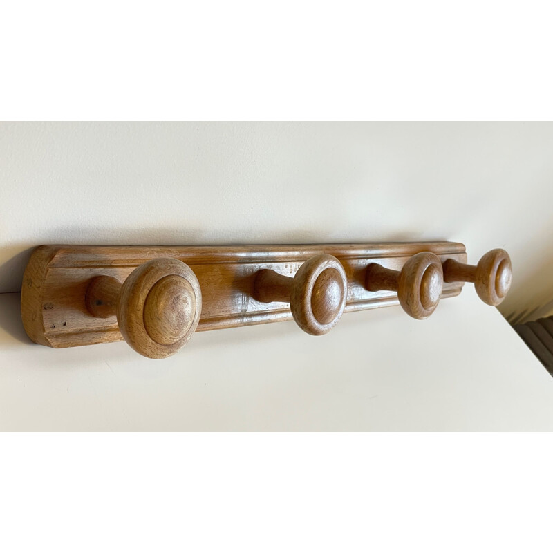 Vintage coat rack with 4 pegs in solid wood, 1930