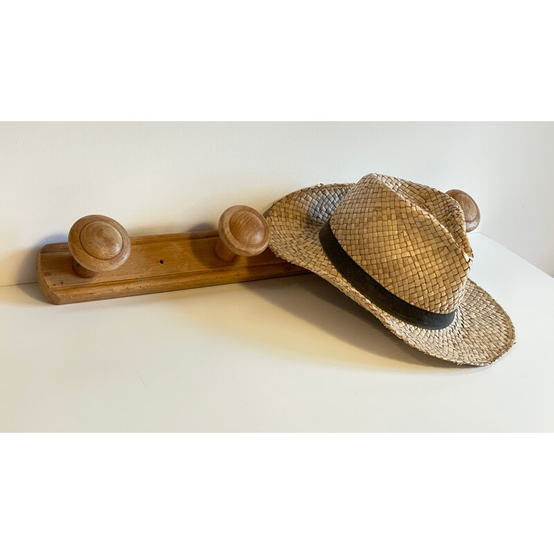 Vintage coat rack with 4 pegs in solid wood, 1930