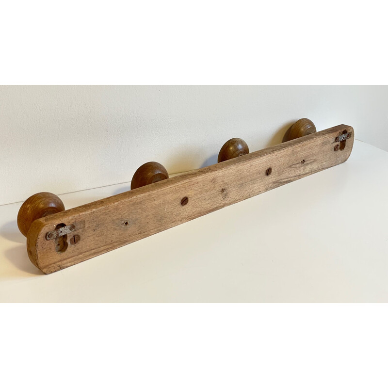 Vintage coat rack with 4 pegs in solid wood, 1930