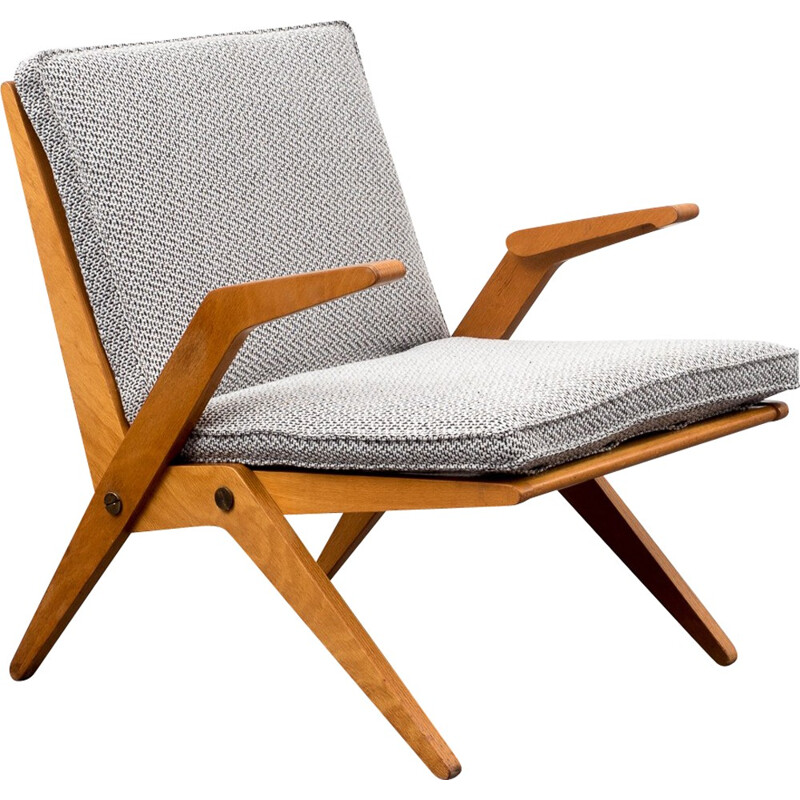 Eugen Schmidt armchair in oak and grey fabric, Hans MITZLAFF & Albrecht LANGE - 1950s