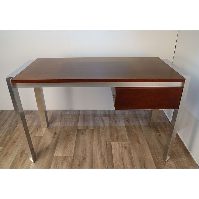 Vintage teak and aluminium desk by Georges Frydman for Efa, 1970