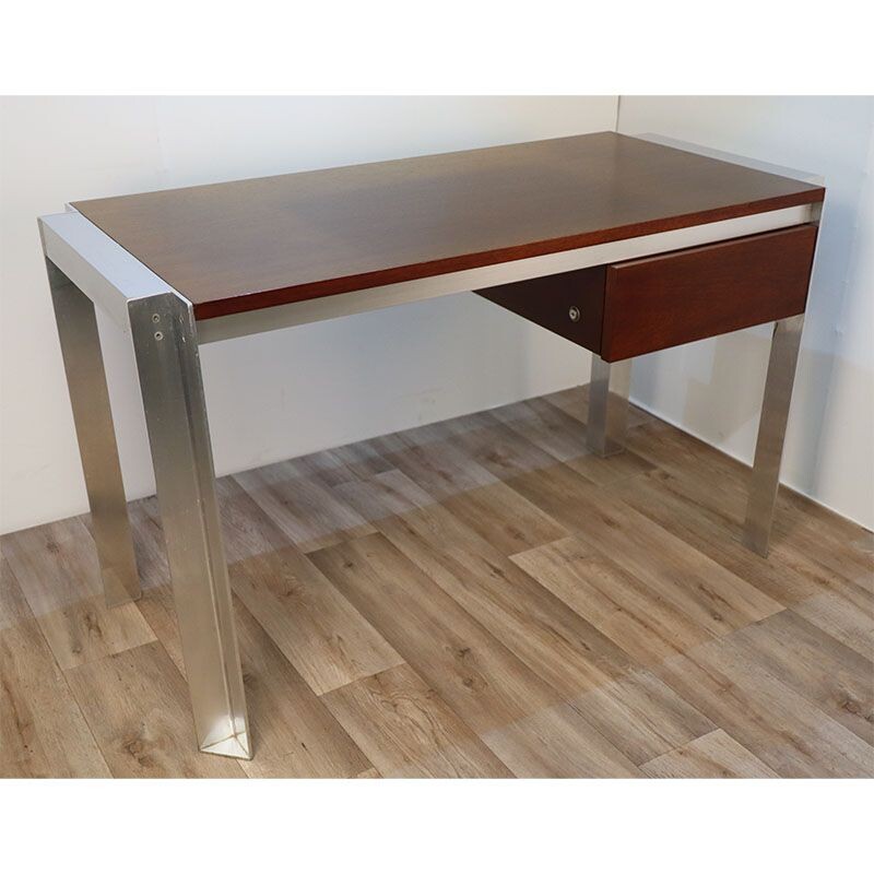 Vintage teak and aluminium desk by Georges Frydman for Efa, 1970