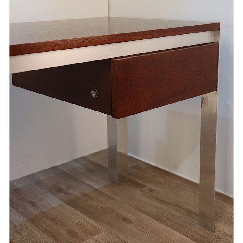 Vintage teak and aluminium desk by Georges Frydman for Efa, 1970