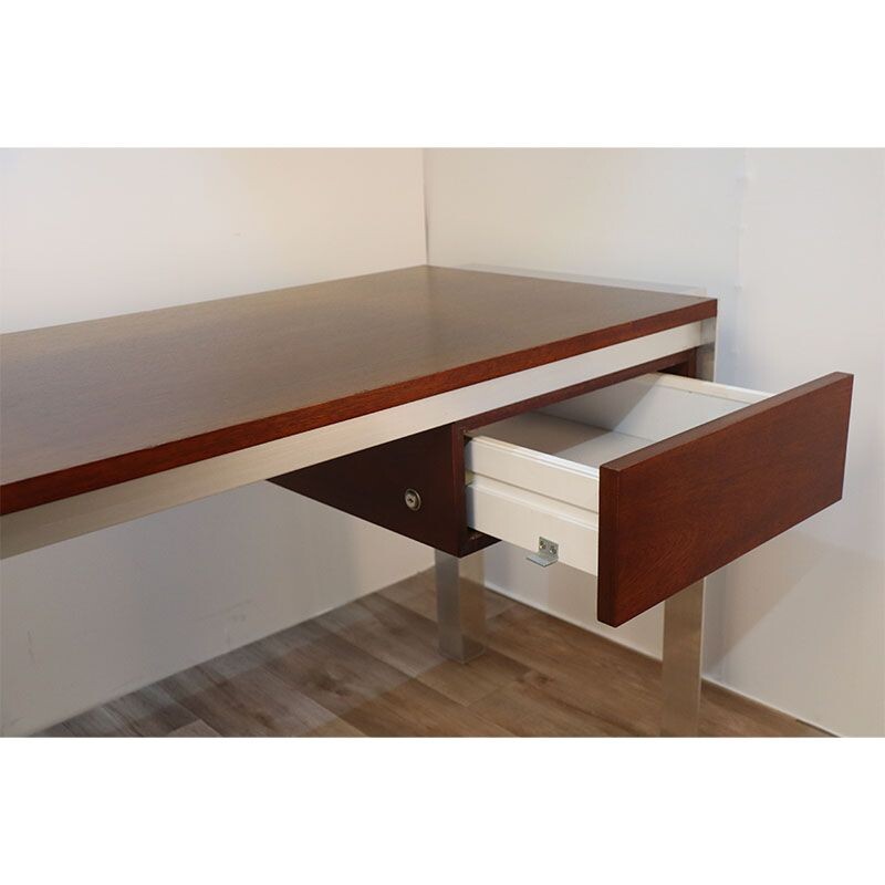 Vintage teak and aluminium desk by Georges Frydman for Efa, 1970