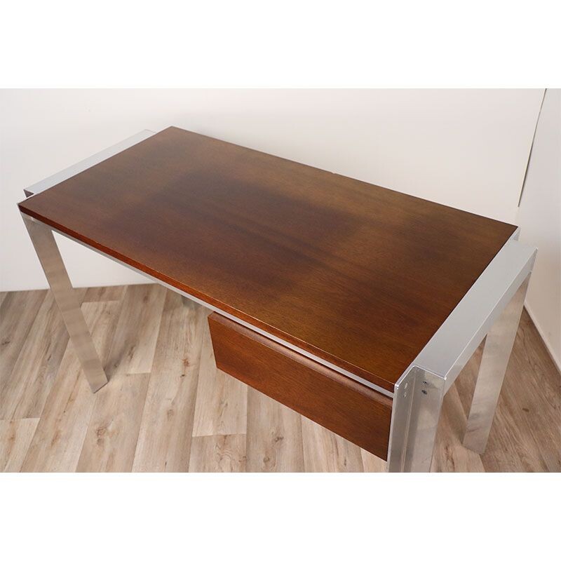 Vintage teak and aluminium desk by Georges Frydman for Efa, 1970