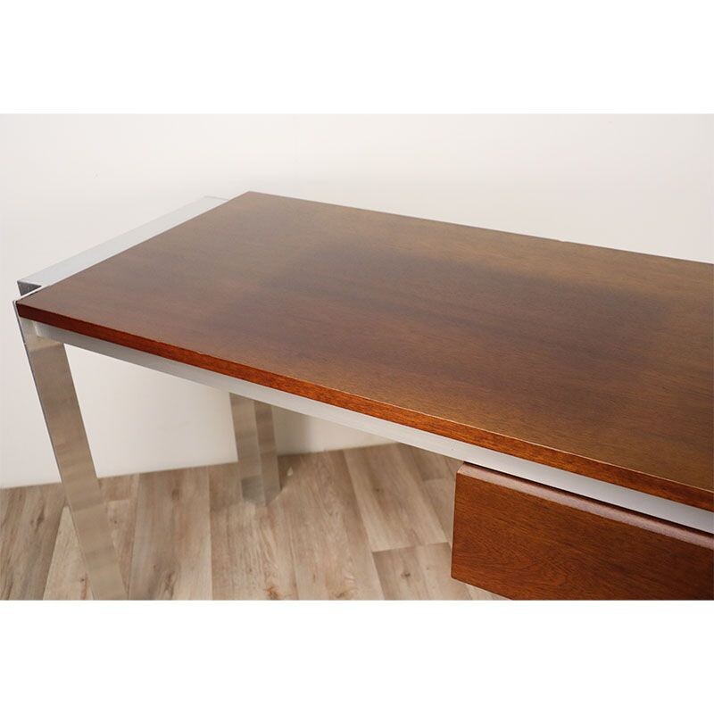 Vintage teak and aluminium desk by Georges Frydman for Efa, 1970