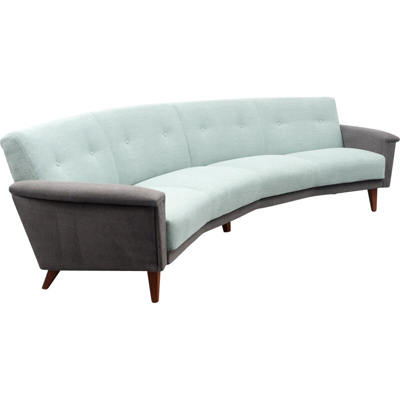 Semicircular sofa in light turquoise and grey fabric - 1950s