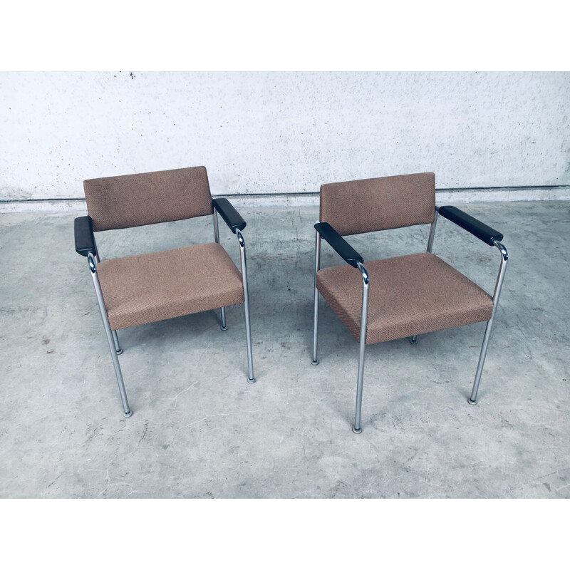 Coppia di sedie da ufficio vintage in metallo cromato di Martin Stoll, Svizzera 1970