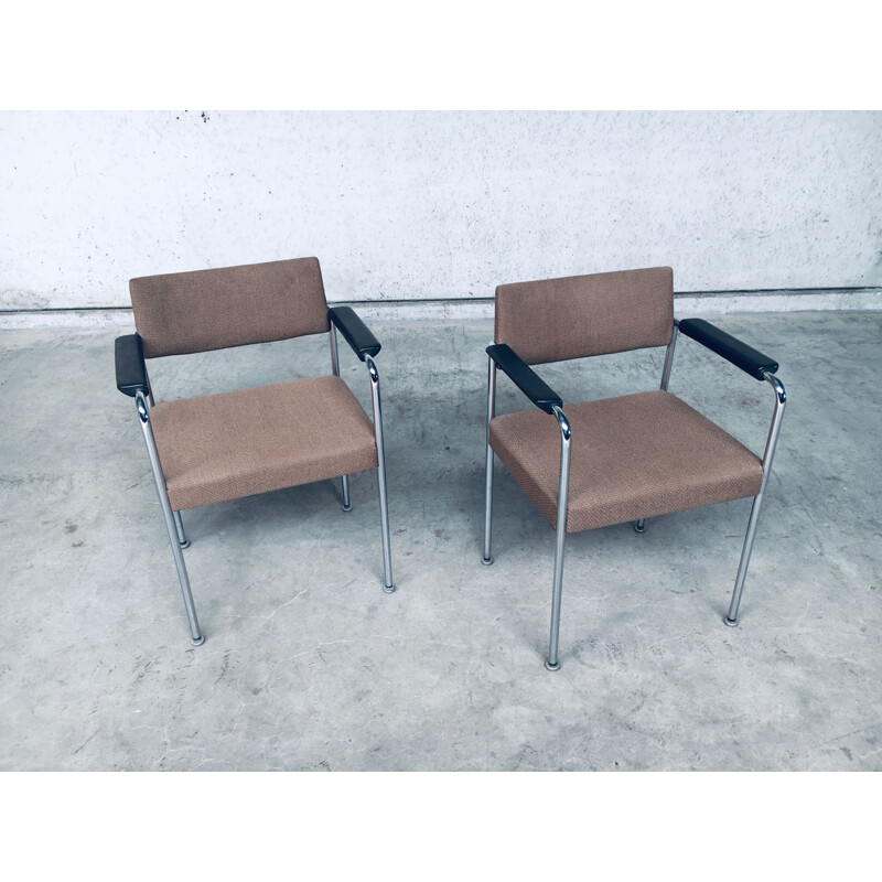 Pair of vintage chrome-plated metal office chairs by Martin Stoll, Switzerland 1970