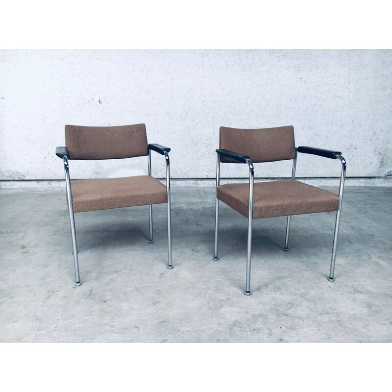 Pair of vintage chrome-plated metal office chairs by Martin Stoll, Switzerland 1970