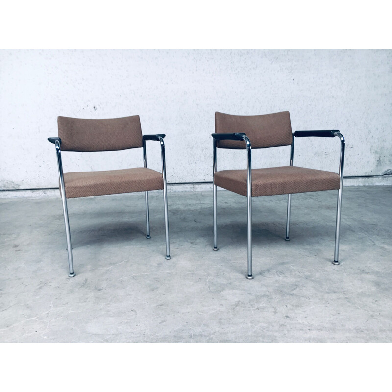 Pair of vintage chrome-plated metal office chairs by Martin Stoll, Switzerland 1970