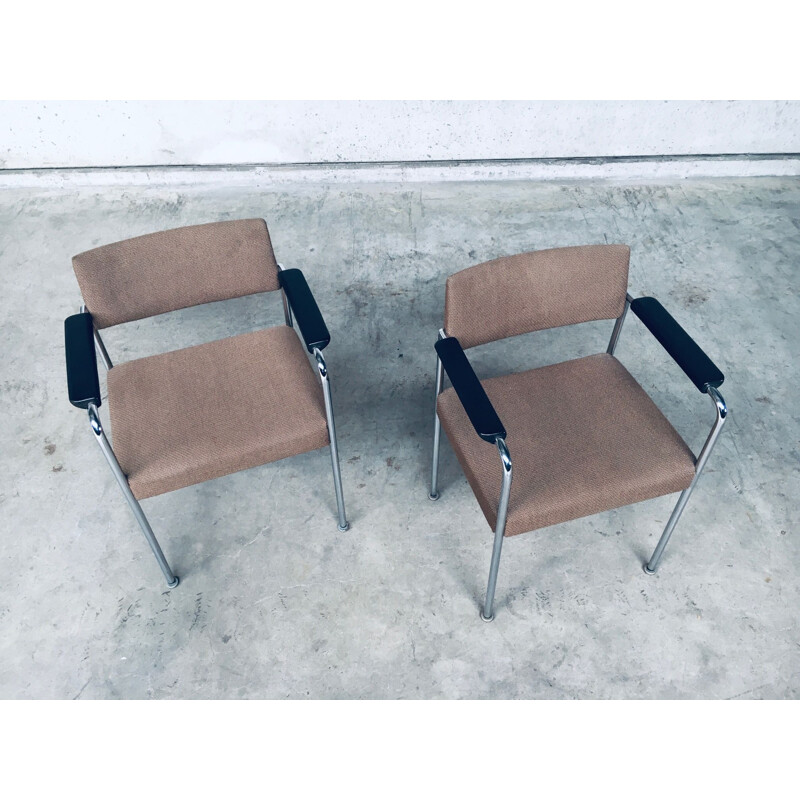 Pair of vintage chrome-plated metal office chairs by Martin Stoll, Switzerland 1970