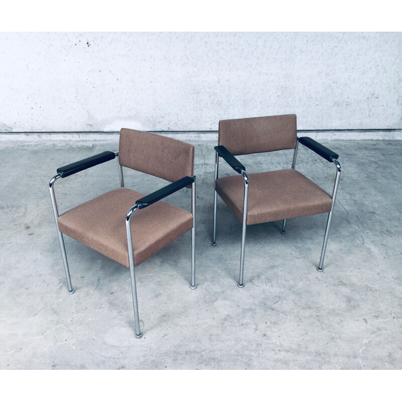 Pair of vintage chrome-plated metal office chairs by Martin Stoll, Switzerland 1970