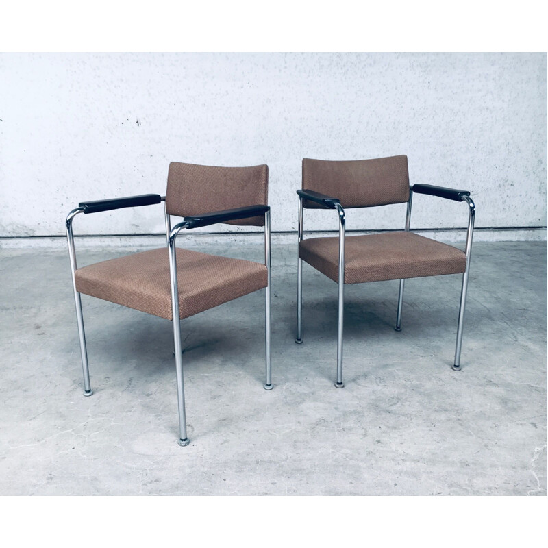 Coppia di sedie da ufficio vintage in metallo cromato di Martin Stoll, Svizzera 1970