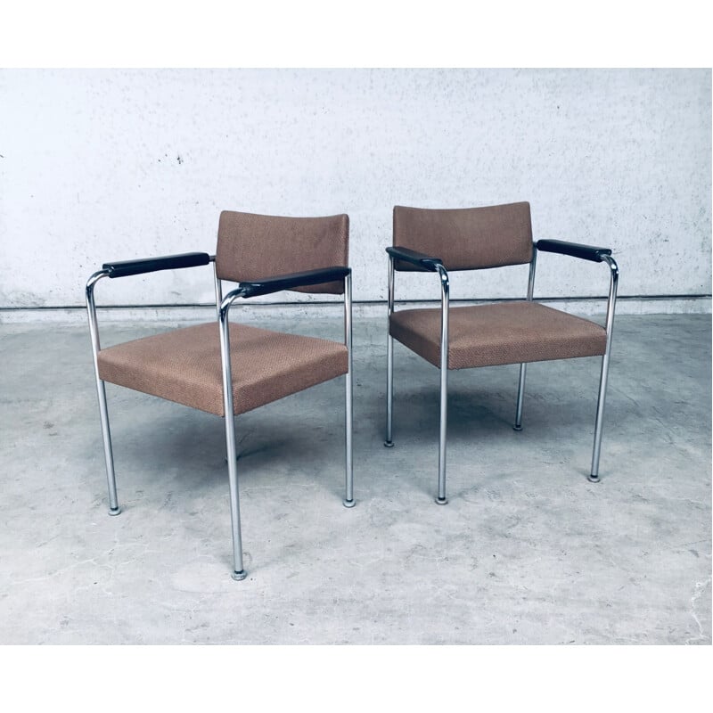 Paar vintage verchroomde metalen bureaustoelen van Martin Stoll, Zwitserland 1970