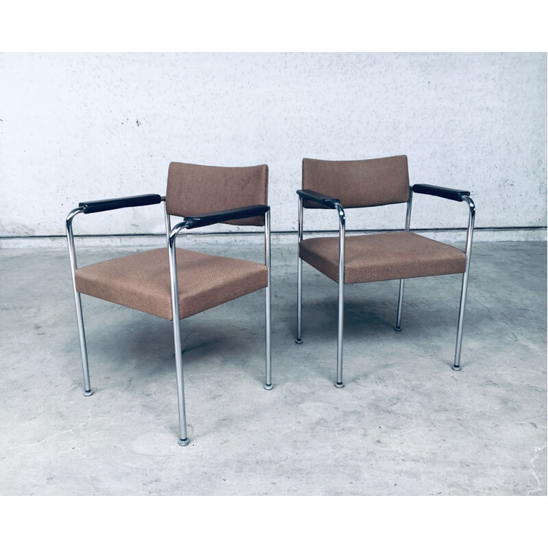 Pair of vintage chrome-plated metal office chairs by Martin Stoll, Switzerland 1970