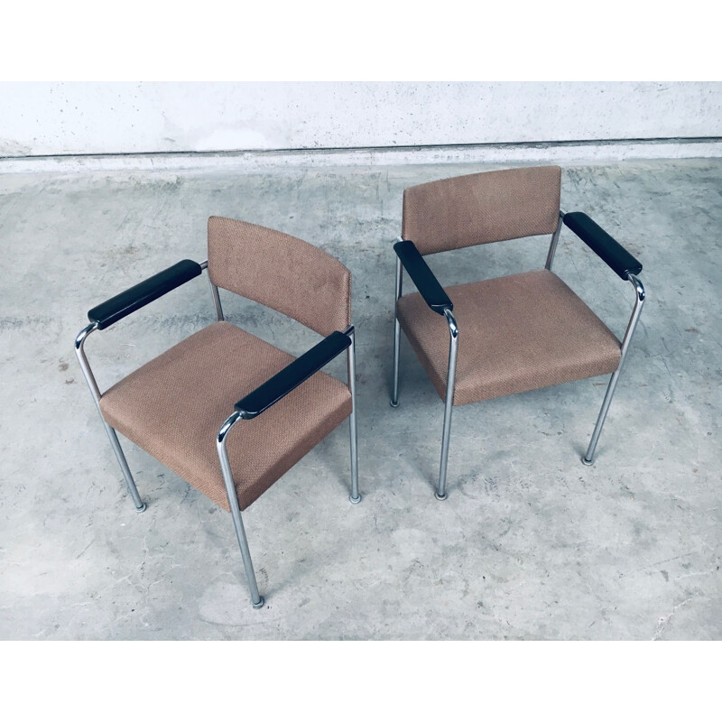 Pair of vintage chrome-plated metal office chairs by Martin Stoll, Switzerland 1970