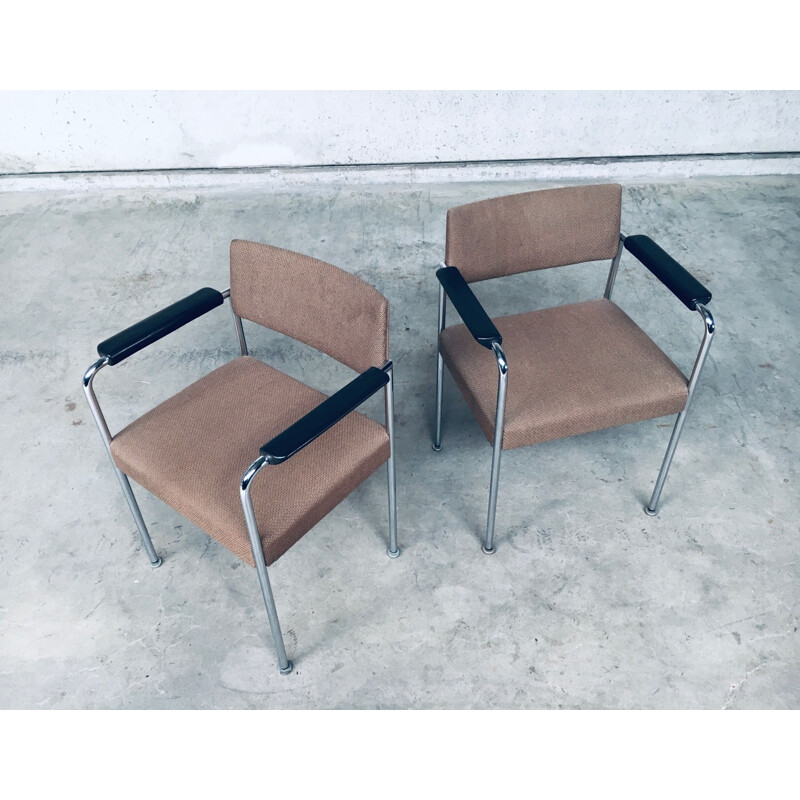 Paire de fauteuils de bureau vintage en métal chromé par Martin Stoll, Suisse 1970