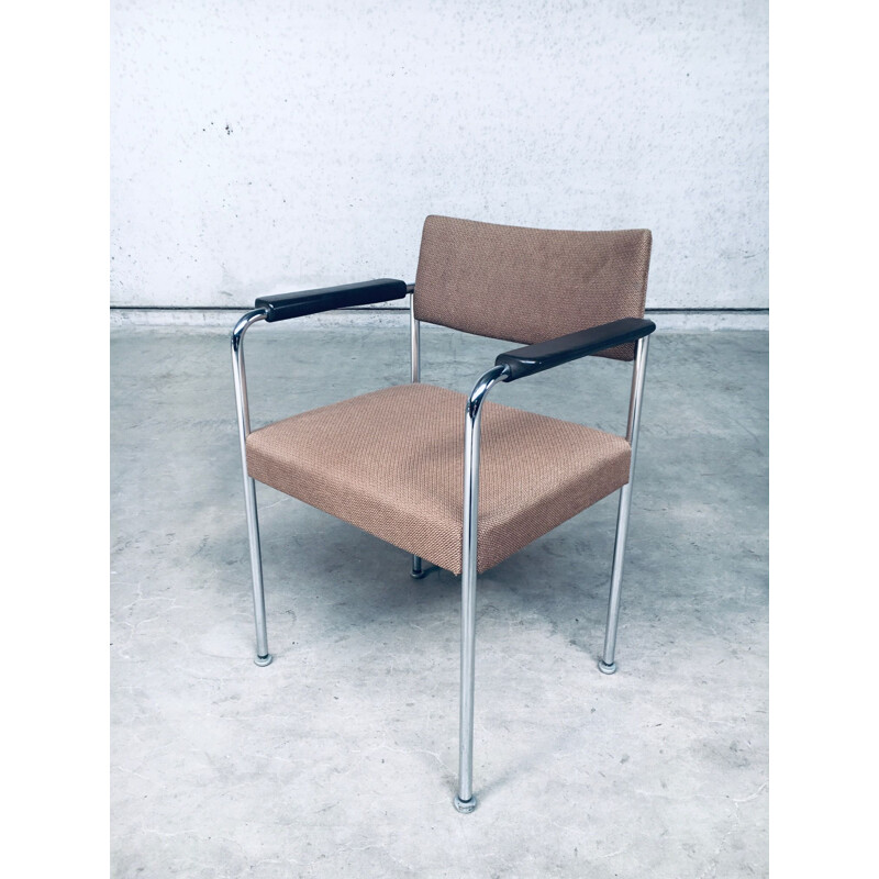 Pair of vintage chrome-plated metal office chairs by Martin Stoll, Switzerland 1970