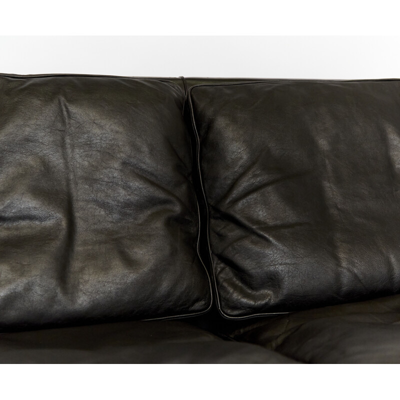 Vintage black leather sofa by Børge Mogensen for Fredericia