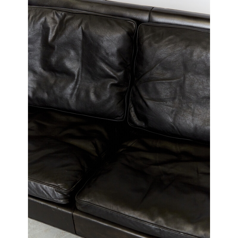 Vintage black leather sofa by Børge Mogensen for Fredericia