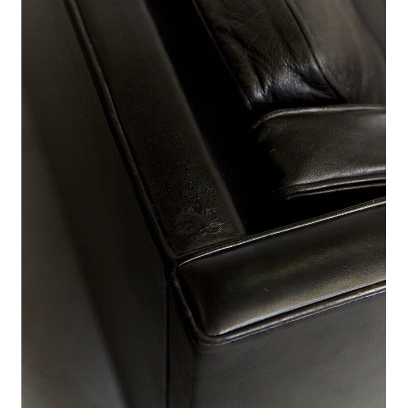 Vintage black leather sofa by Børge Mogensen for Fredericia