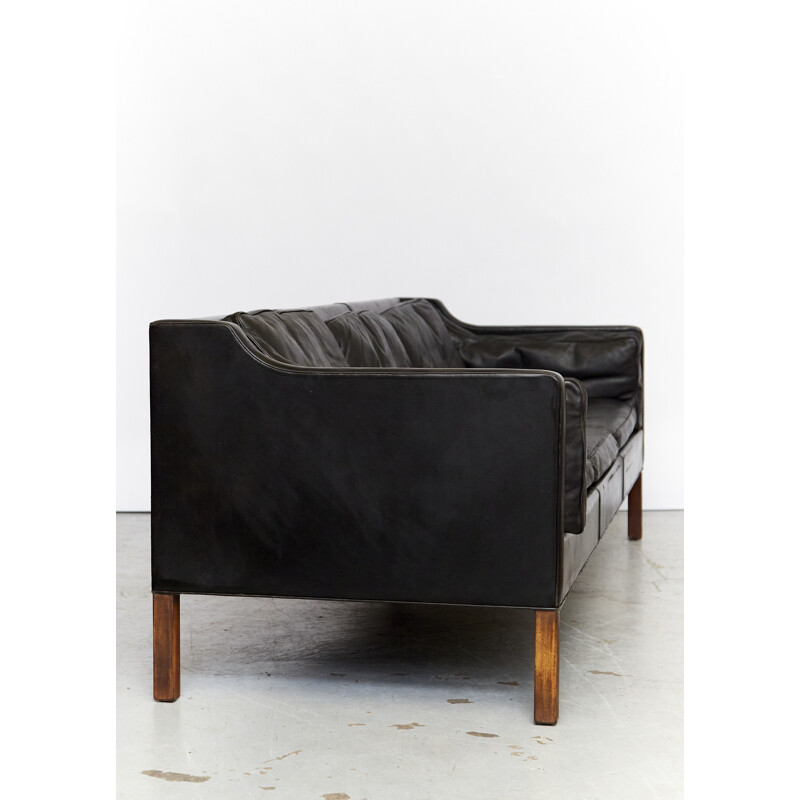 Vintage black leather sofa by Børge Mogensen for Fredericia