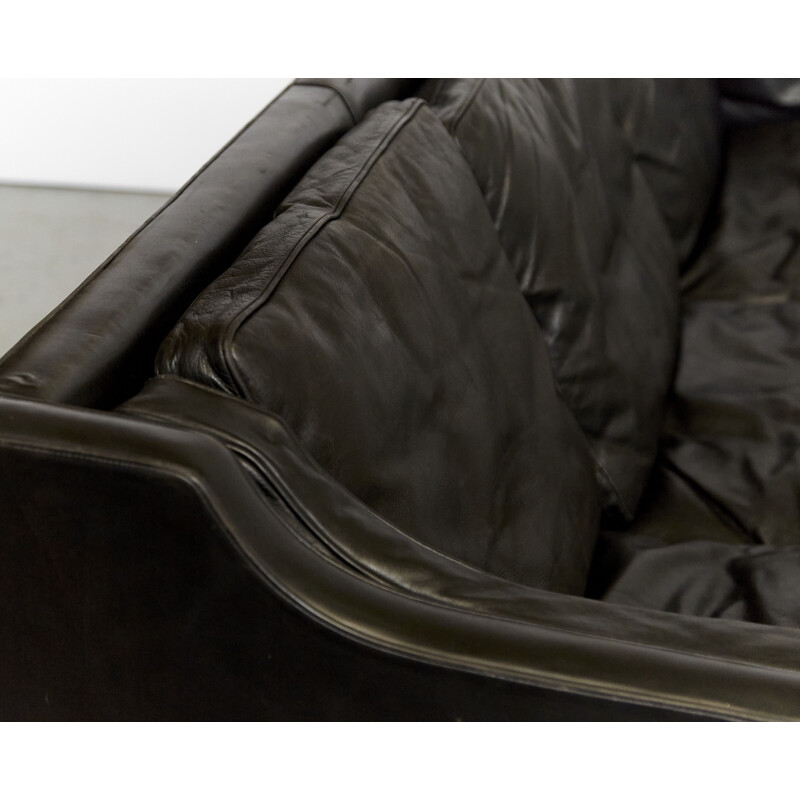 Canapé vintage en cuir noir par Børge Mogensen pour Fredericia