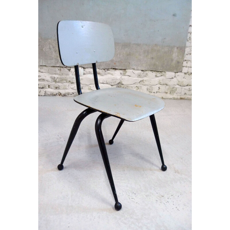Chaise industrielle en bois et métal, Dave CHAPMAN - 1950