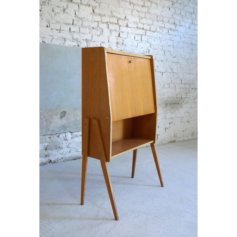 Secretaire in beech and oak wood - 1960s