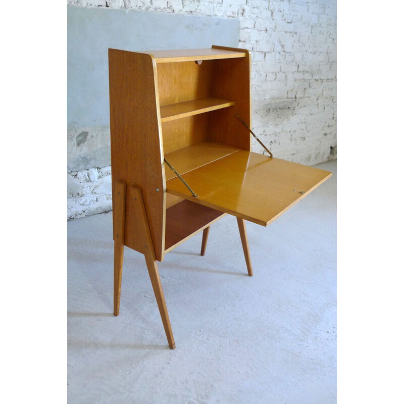 Secretaire in beech and oak wood - 1960s