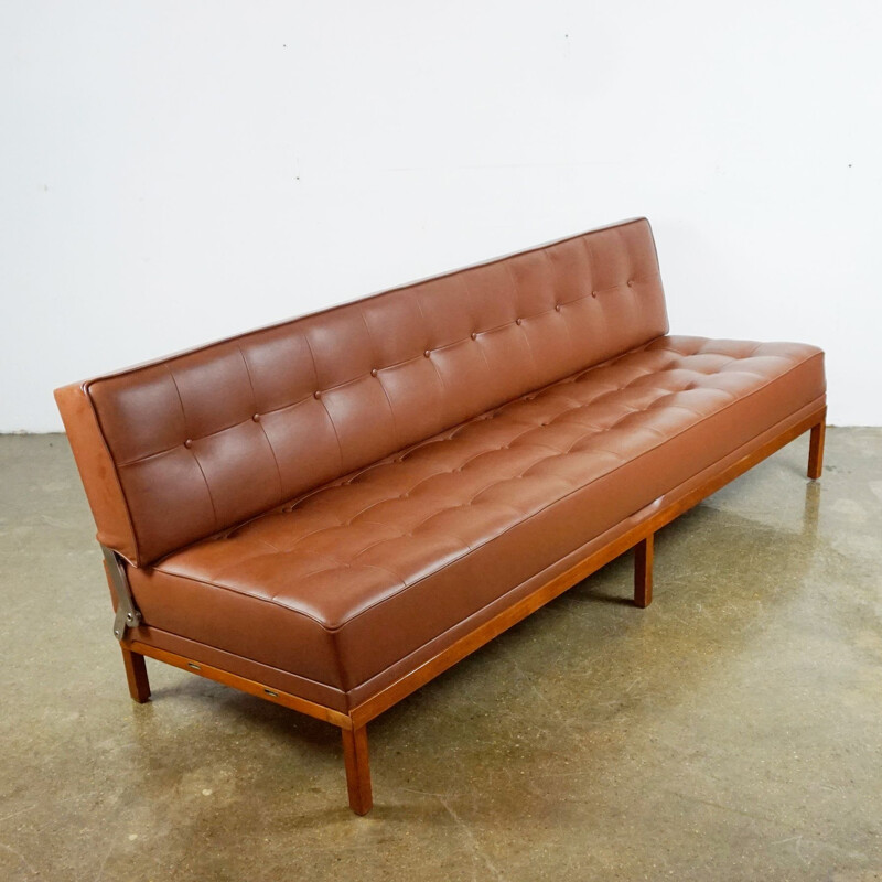 Mid-century cognac leather sofa by Johannes Spalt for Wittmann