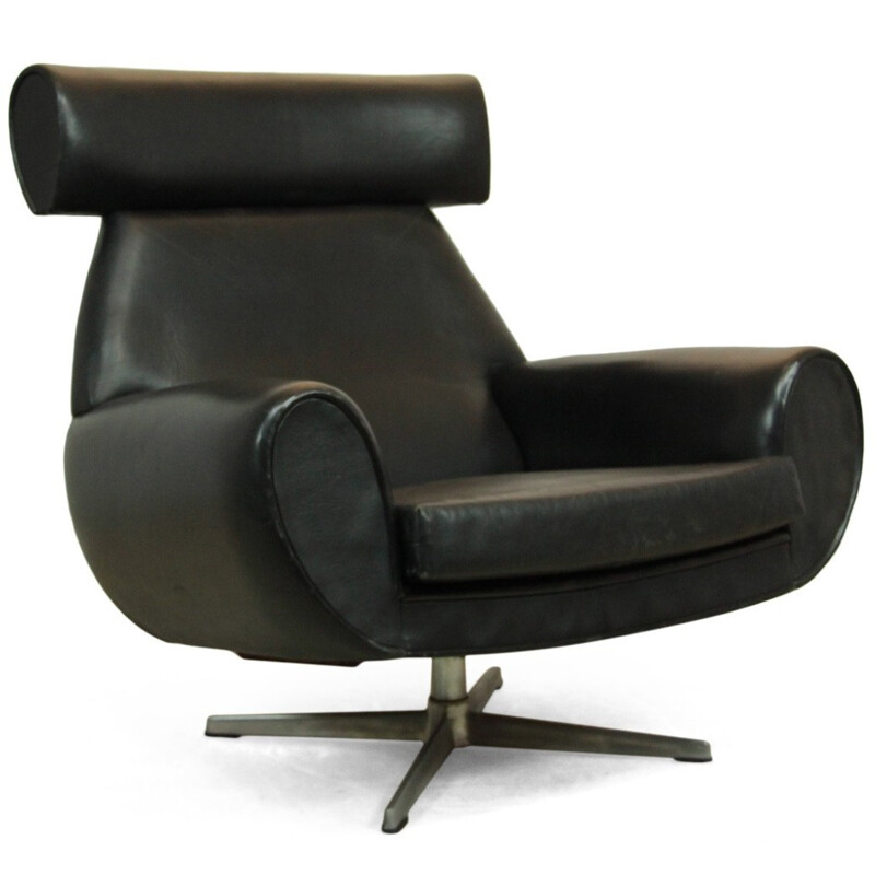 Danish mid-century armchair in black leather - 1960s