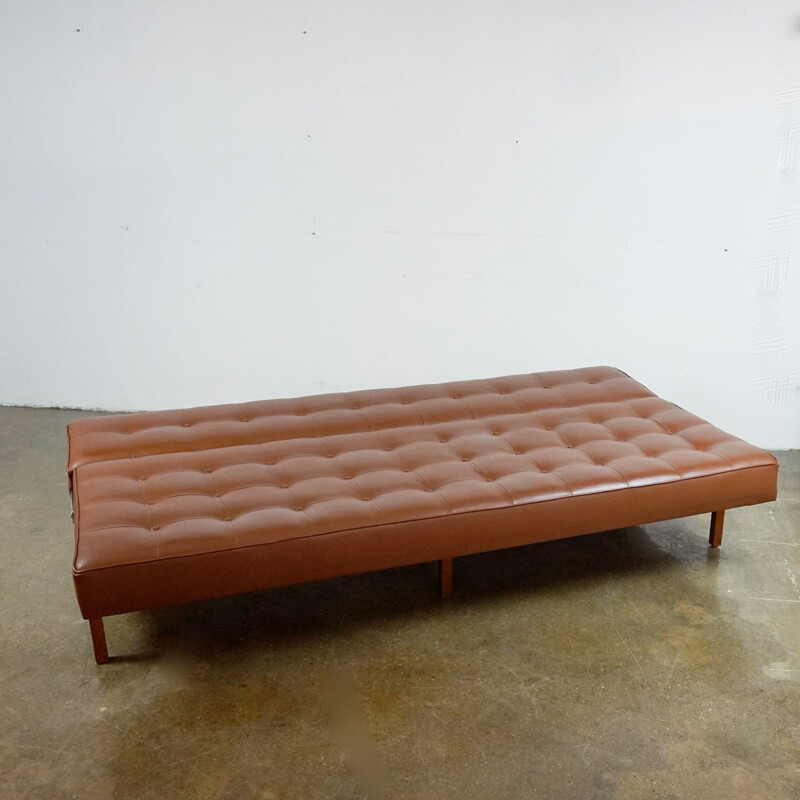 Mid-century cognac leather sofa by Johannes Spalt for Wittmann